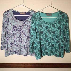 Croft & Barrow - 3/4 Sleeve Cotton Print Scoop Neck Tees - Set of 2